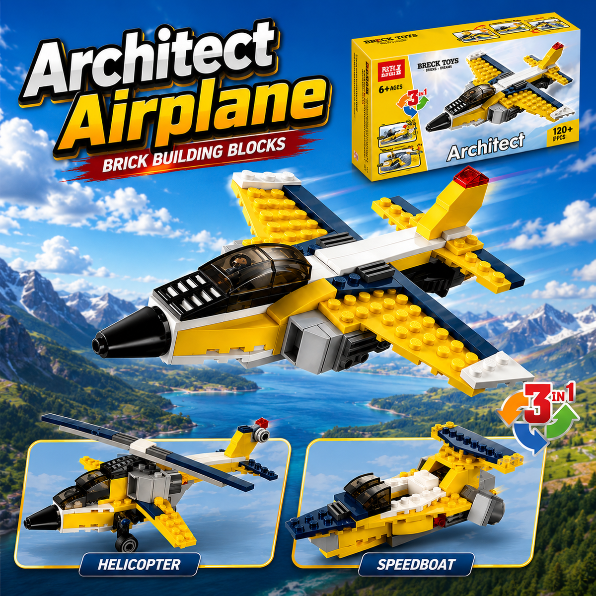 Architect Airplane Brick Toy 3-in-1 Building Blocks – (130 Pieces | 3105)