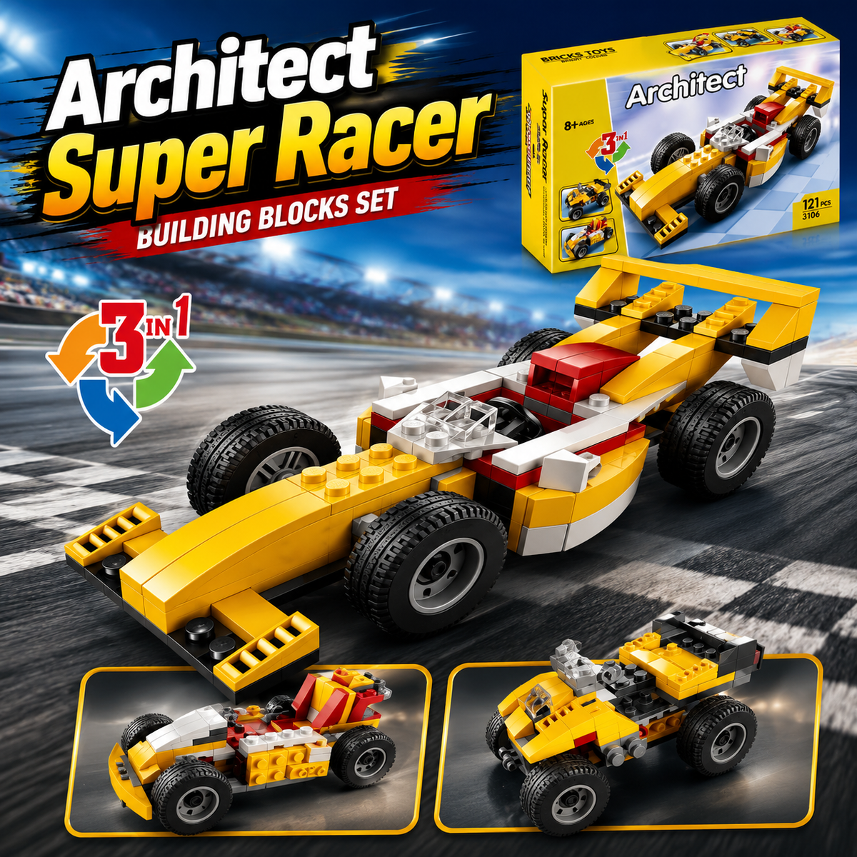 Architect Super Racer 3-in-1 Building Blocks Set – (121 Pieces | 3106)