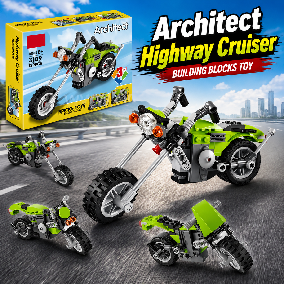 Architect Highway Cruiser 3-in-1 Building Blocks Toy – (129 Pieces | 3109)