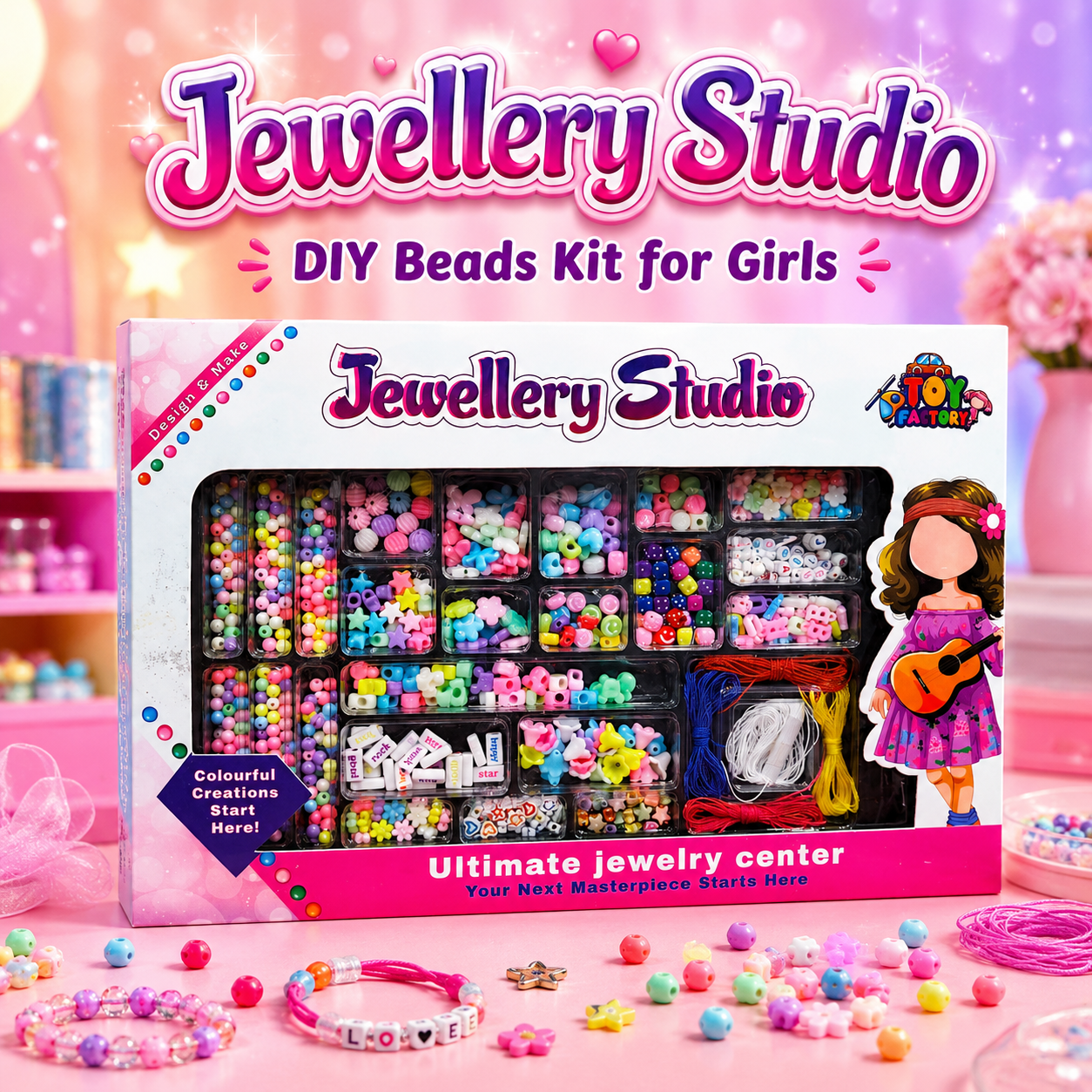 Jewellery Studio DIY bracelet and necklace making kit with colorful beads for girls