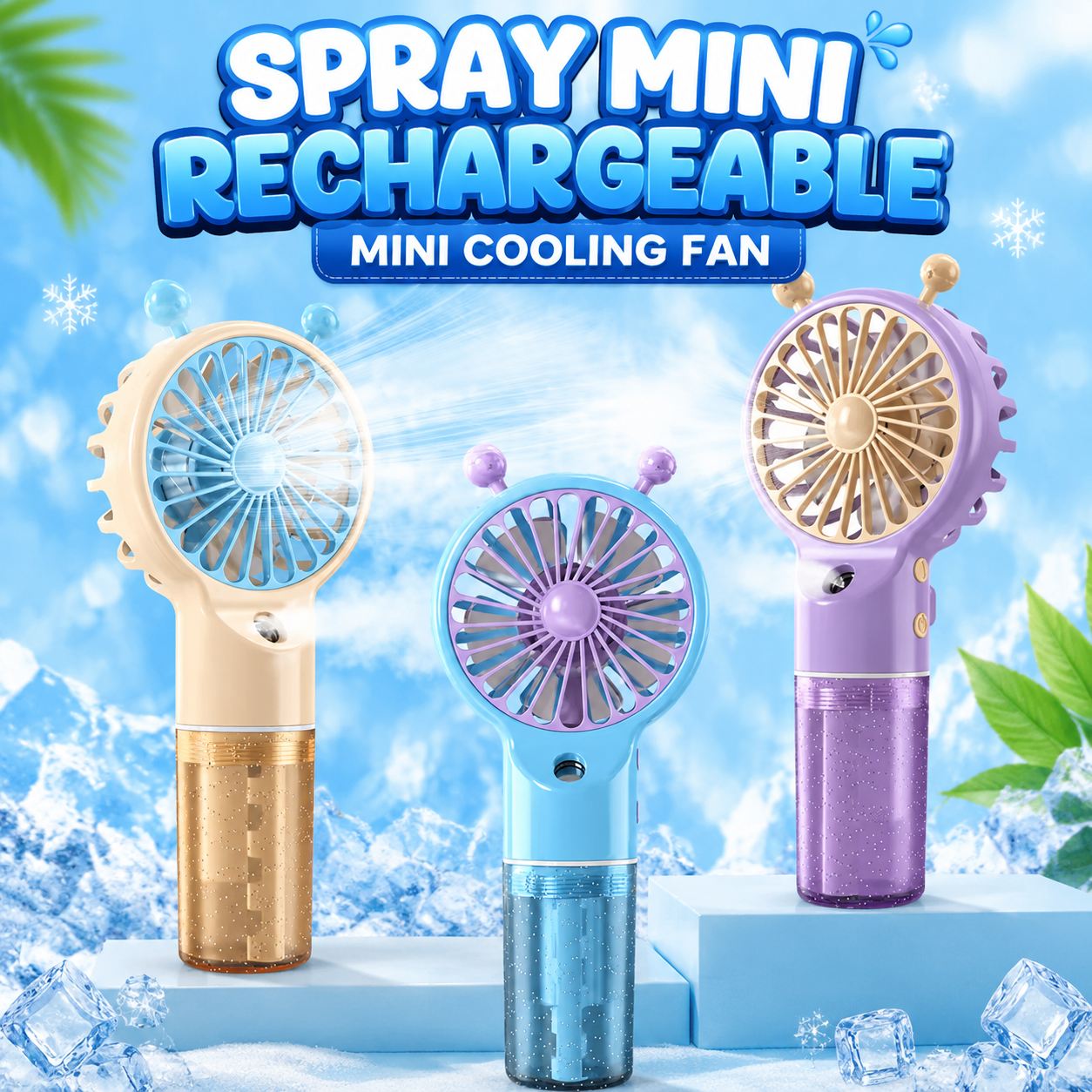Spray Mini Rechargeable Cooling Fan with handheld mist spray for summer cooling