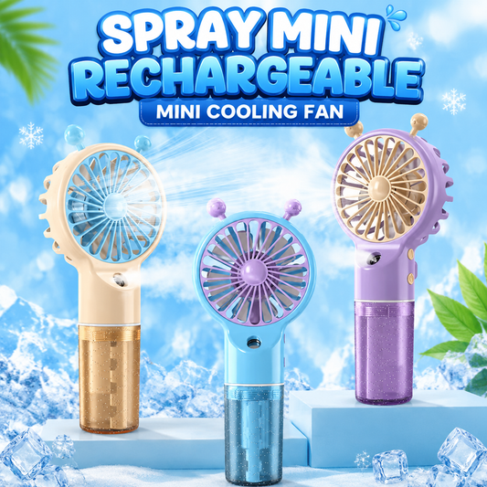 Spray Mini Rechargeable Cooling Fan with handheld mist spray for summer cooling