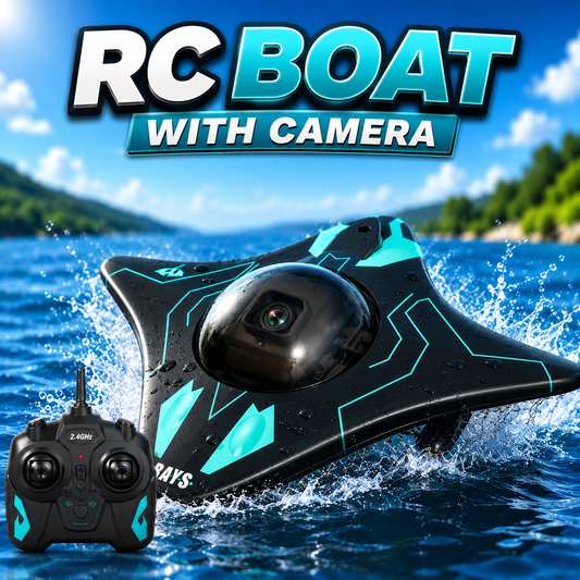 RC Manta Ray Boat with futuristic techno print and biological manta ray design