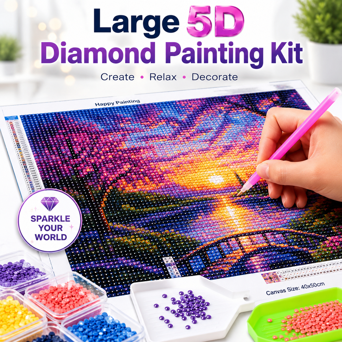 Large 5D Diamond Painting Kit For Home Decoration (Random Designs)