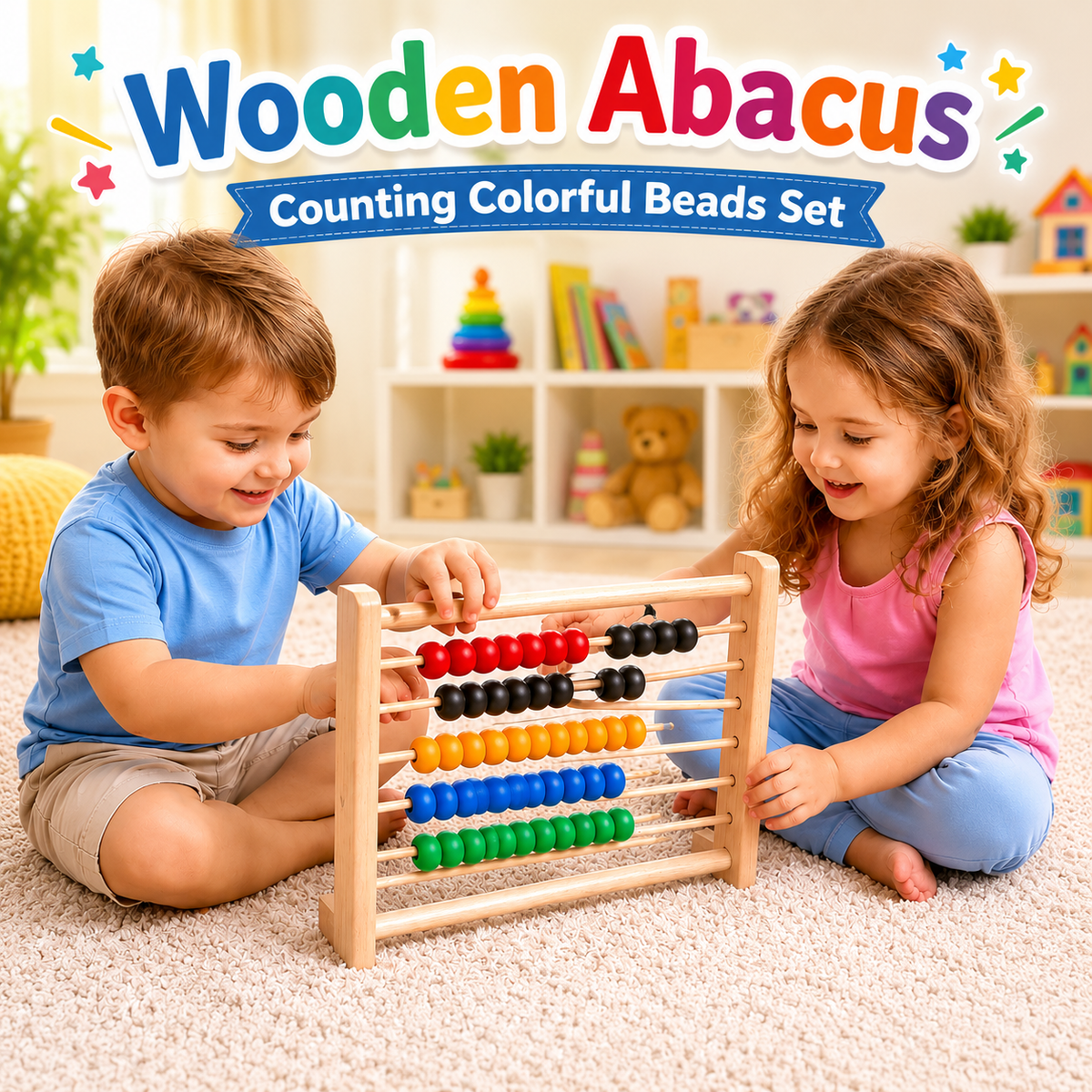 Wooden Abacus Counting Colorful Beads Set for Kids (2025-36)