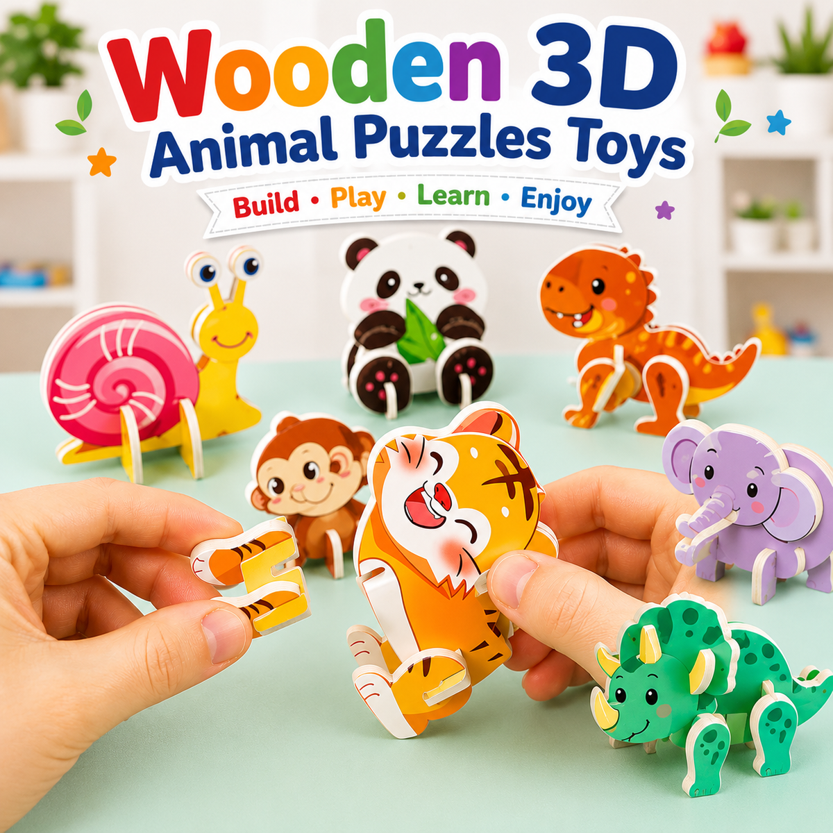 Wooden 3D Animal Puzzles Toys For Kids (Random Design) (2025-33)
