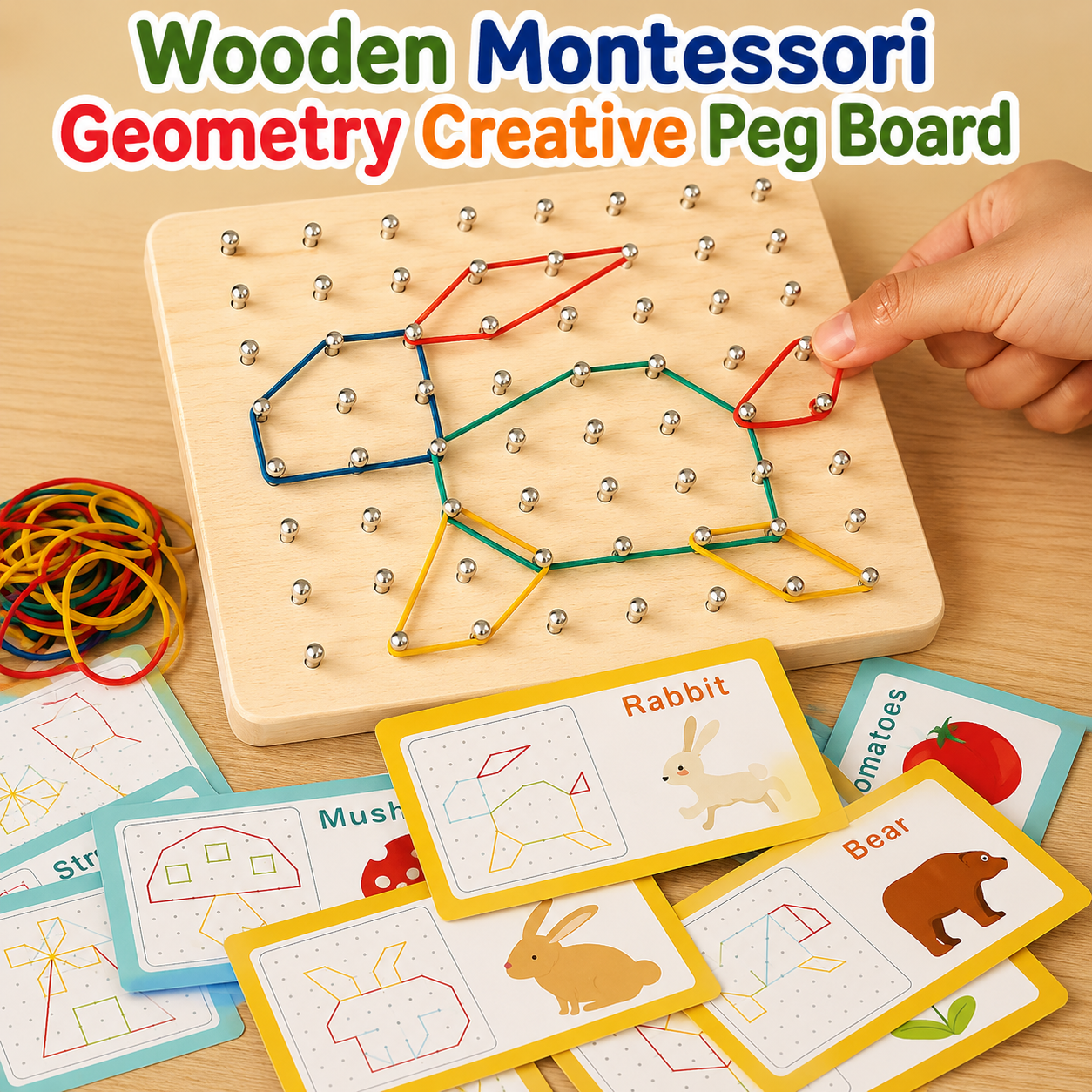 Wooden Montessori Geometry Creative Peg Board For Kids 