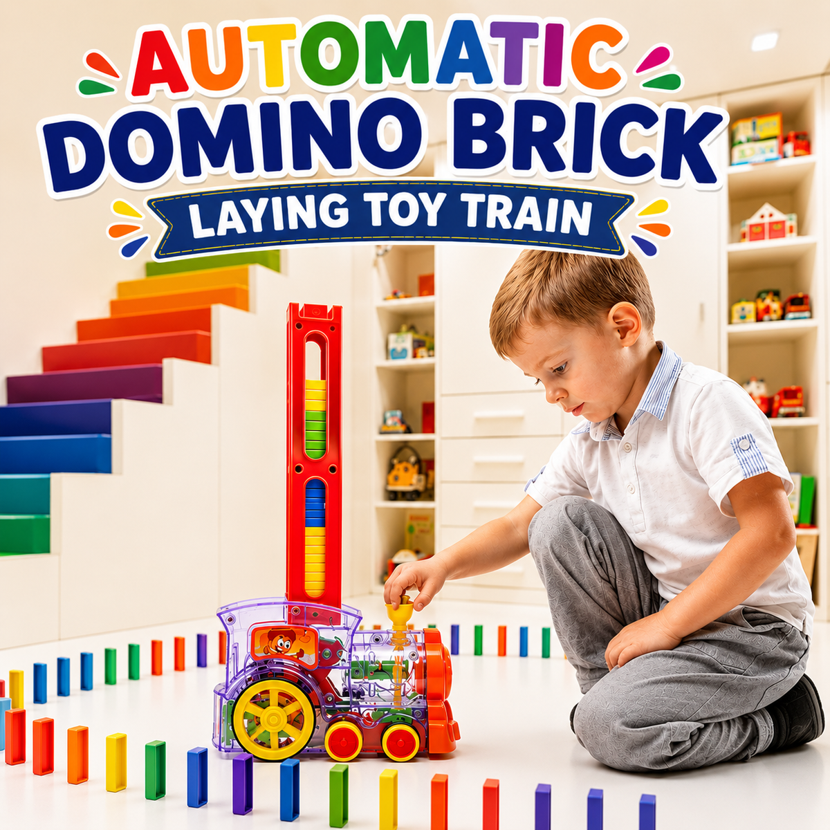 Automatic Domino Brick Laying Toy Train (7012W)