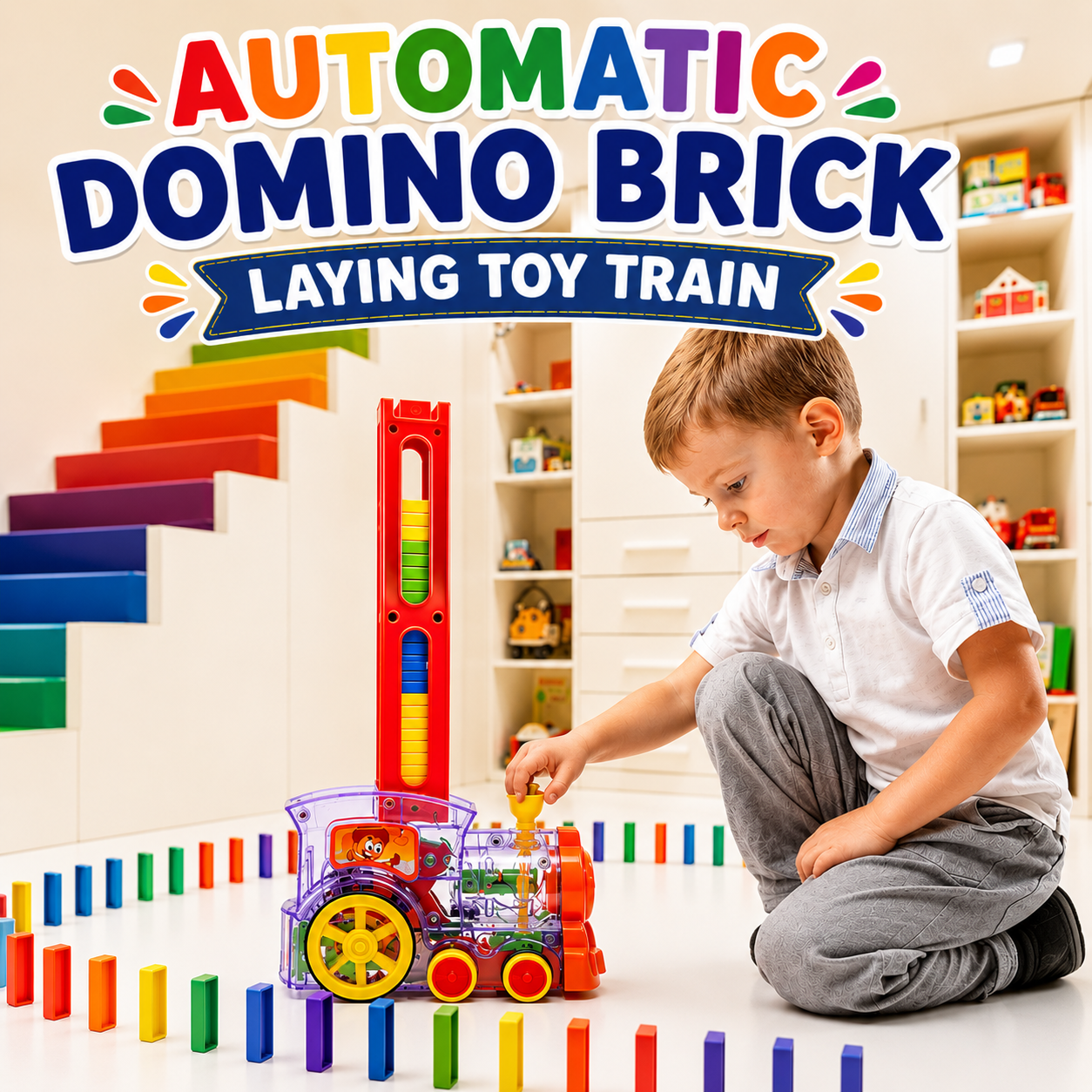 Automatic Domino Brick Laying Toy Train (7012W)