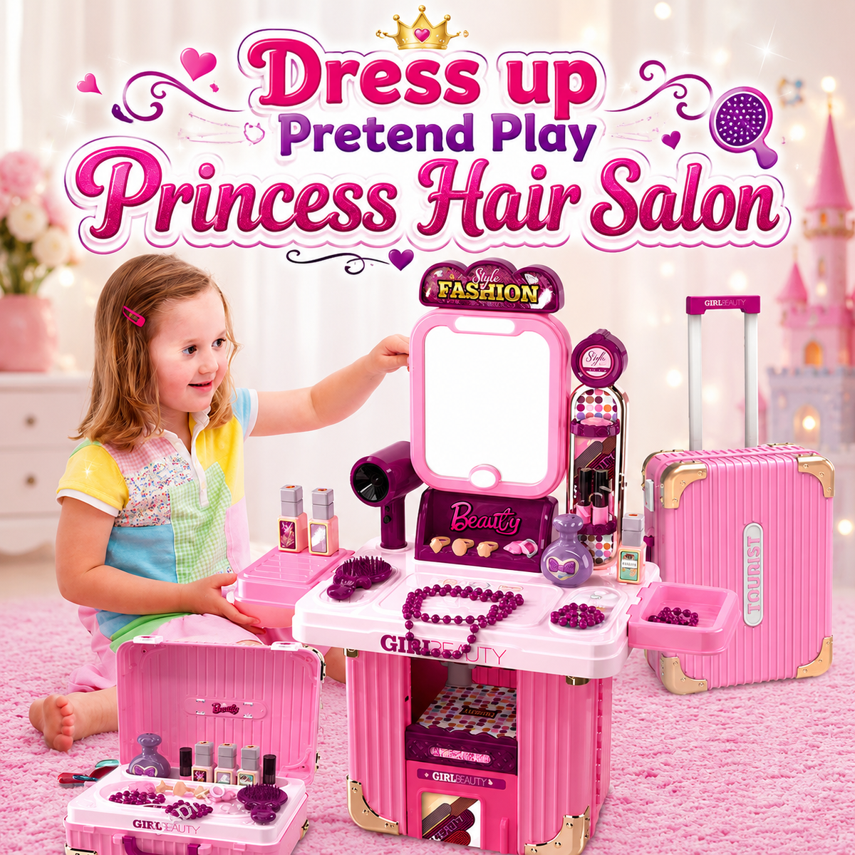 Dress up Pretend Play Princess Hair Salon Toy with Light & Sound (008-603A)