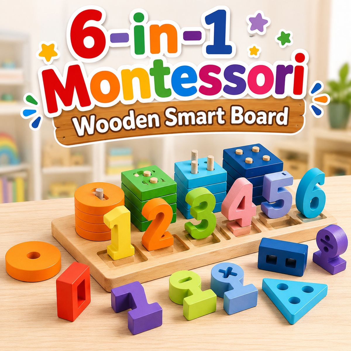 Wooden Number Board – Counting, Sorting & Stacking Learning Toy for Kids (2025-19)