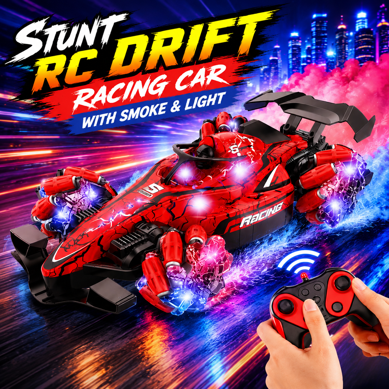 Stunt RC Drift Racing Car with Smoke & Light - Toynix.pk