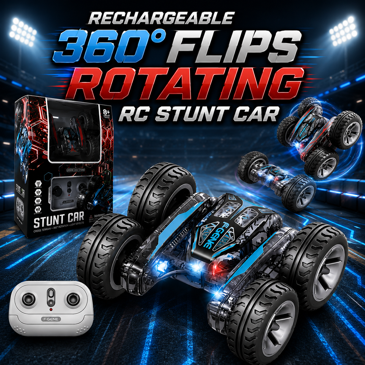 Rechargeable 360° Flips Rotating RC Stunt Car (ZX-T001)