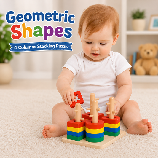Geometric Shapes 4 Columns Stacking Puzzle For Kids - Toynix.pk
