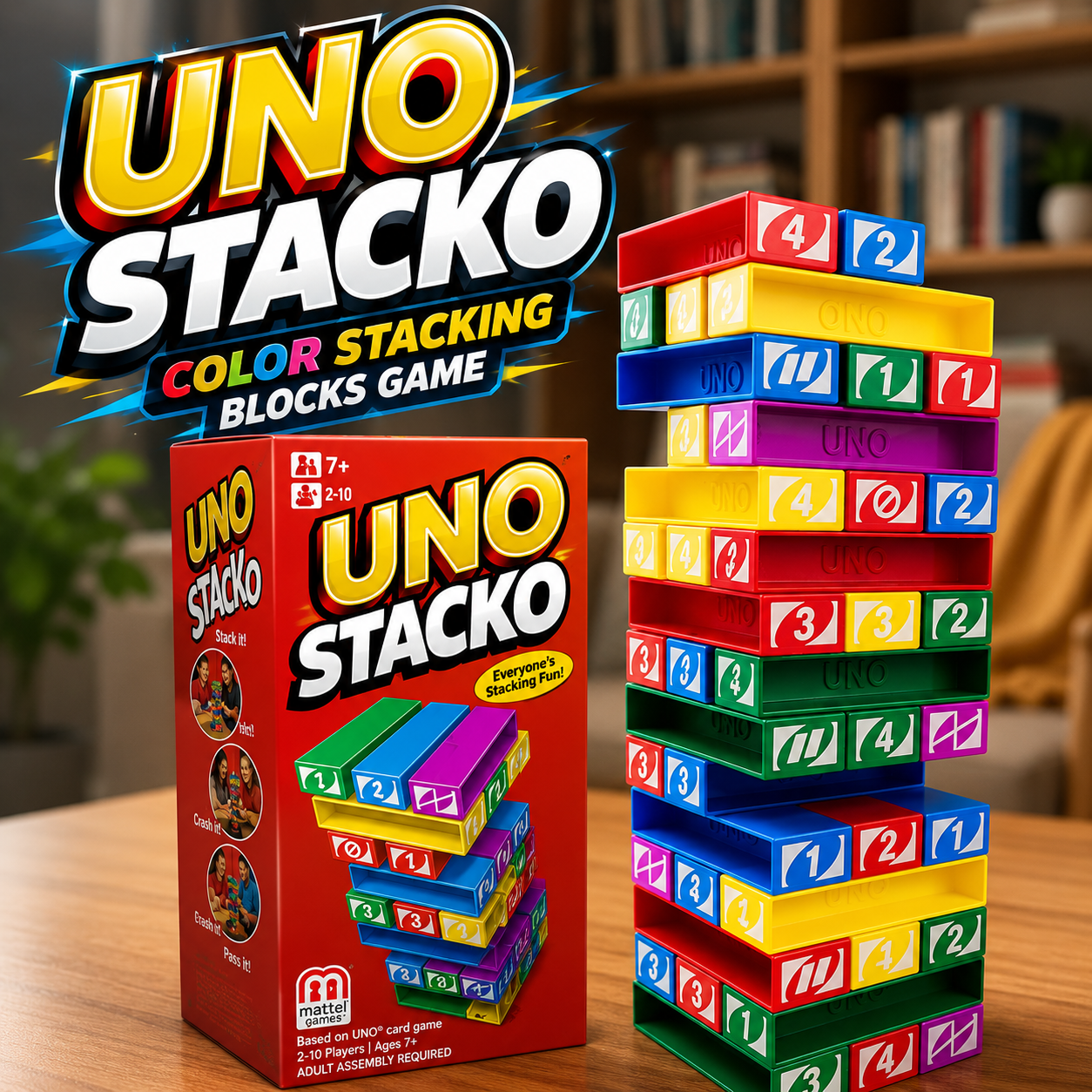 UNO Stacko Color Stacking Blocks Game For Kids