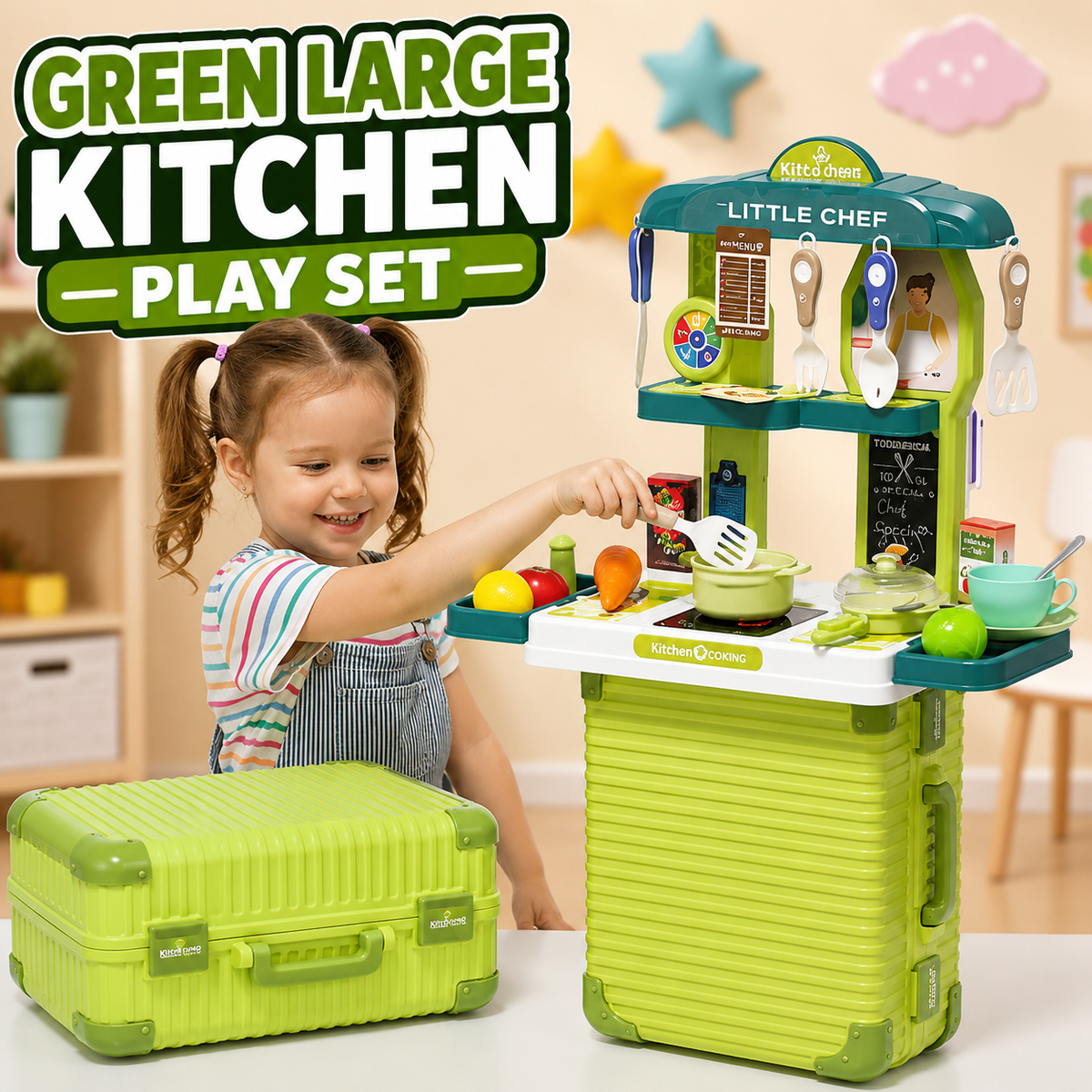 Green Large Kitchen Play Set for Kids (678-631A)