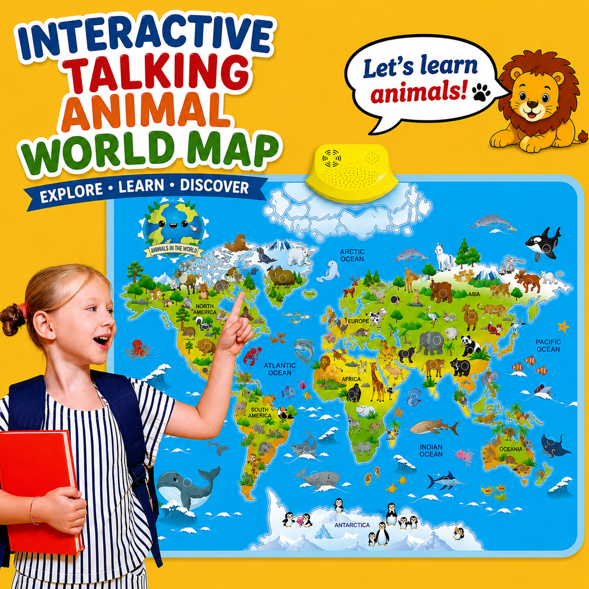 Interactive Talking Animal World Map with Sound For Kids