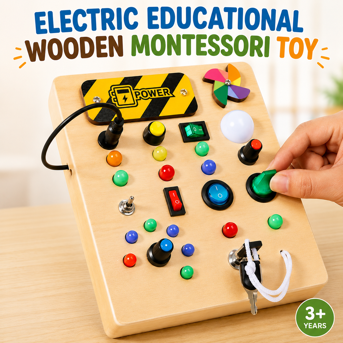 Electric Educational Wooden Montessori Toy with LED Light Switch (TC-044)
