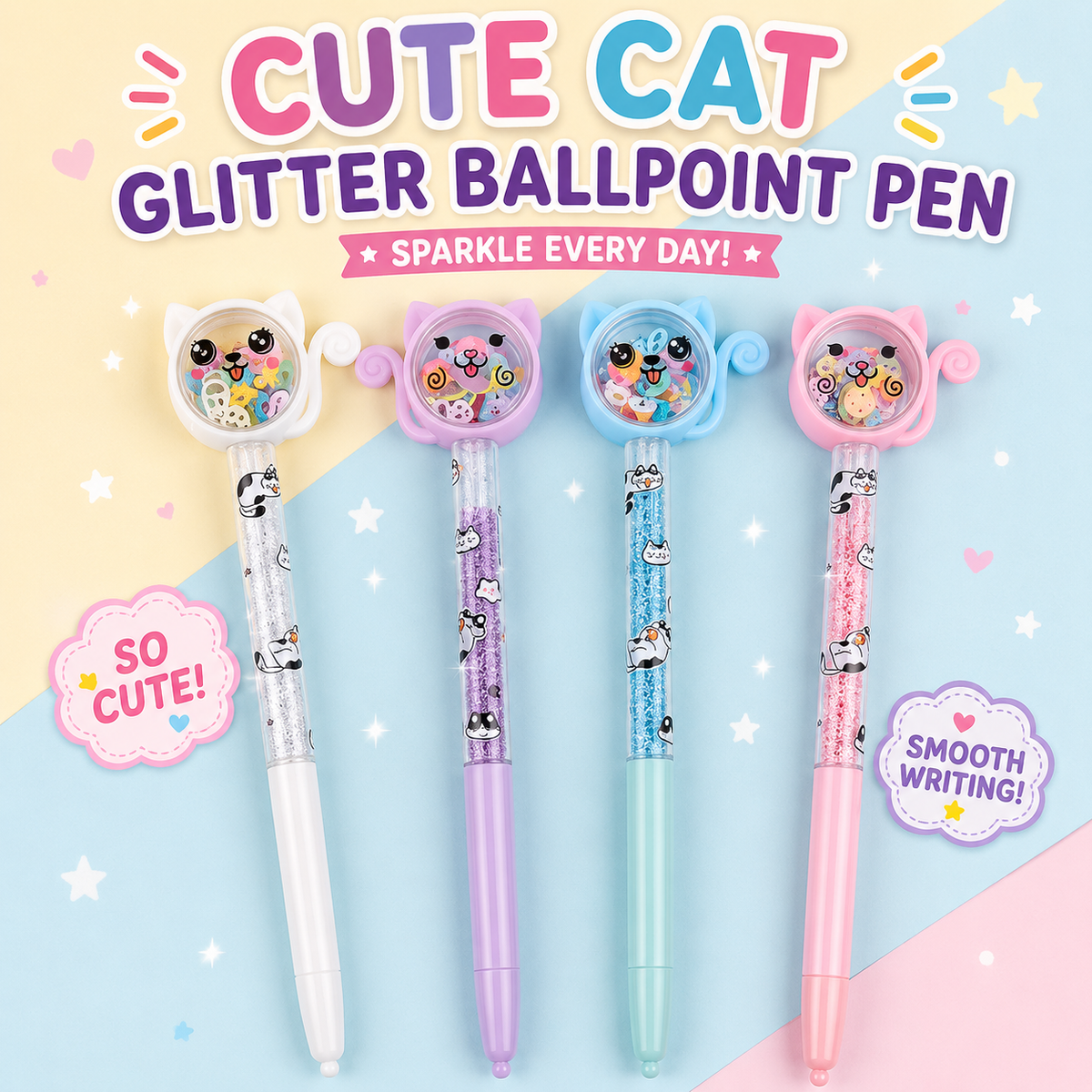 Cute Cat Glitter Ballpoint Pen For Kids (1005)