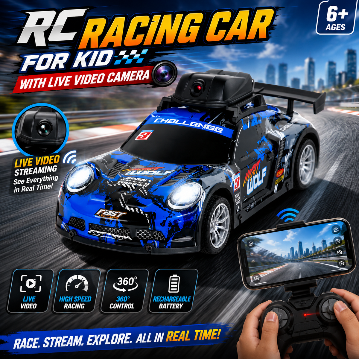 RC Racing Car for Kid With Live Video Camera & High Speed (LH-C076S)