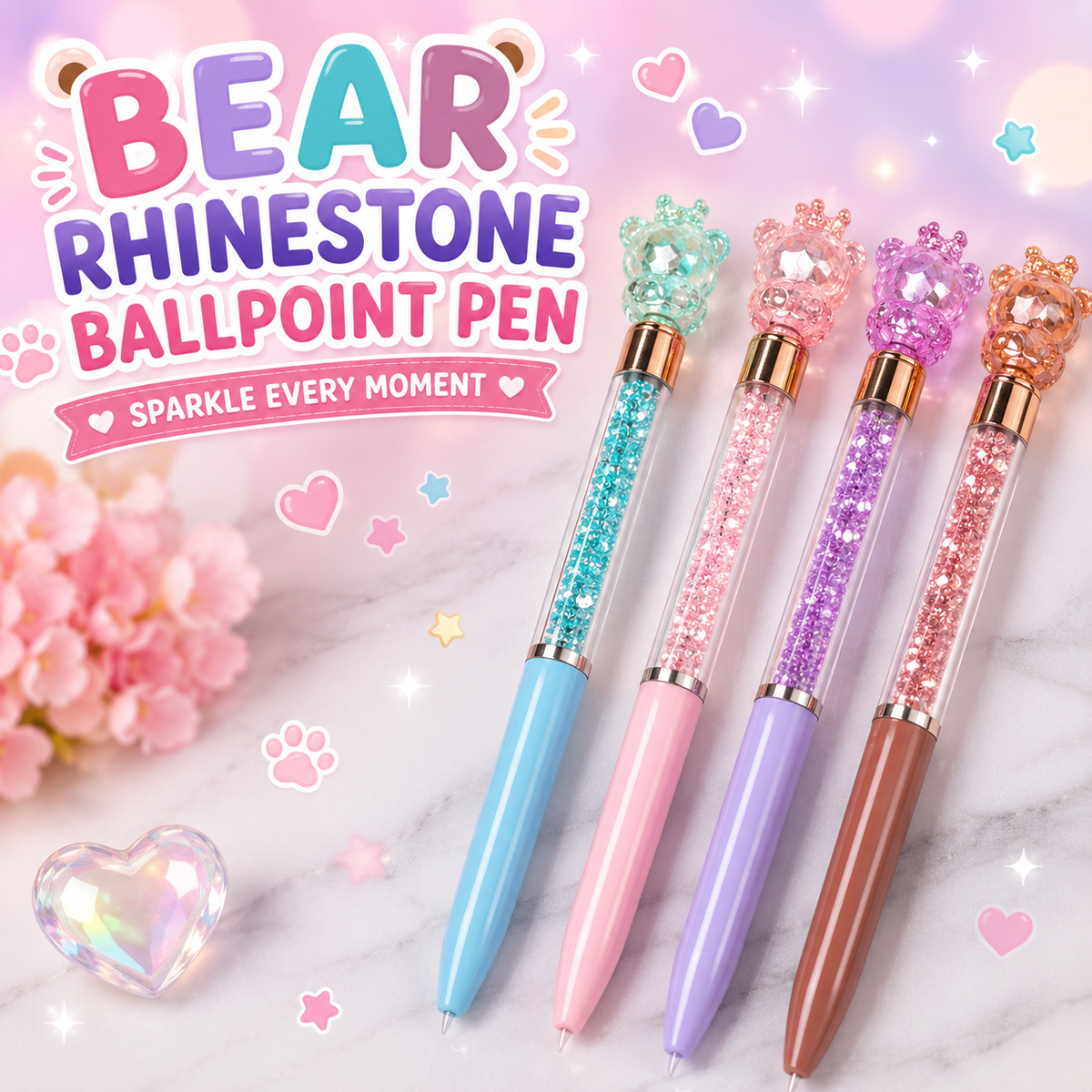 Bear Rhinestone Ballpoint Pen For Kids (9079)