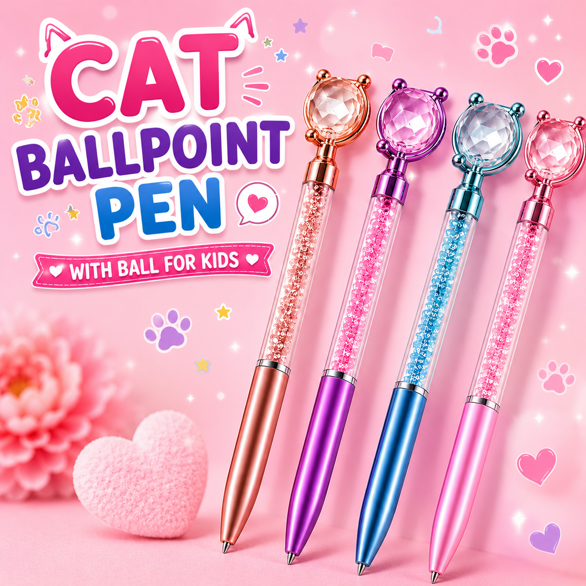 Cat Ballpoint Pen With Ball For Kids (1111)
