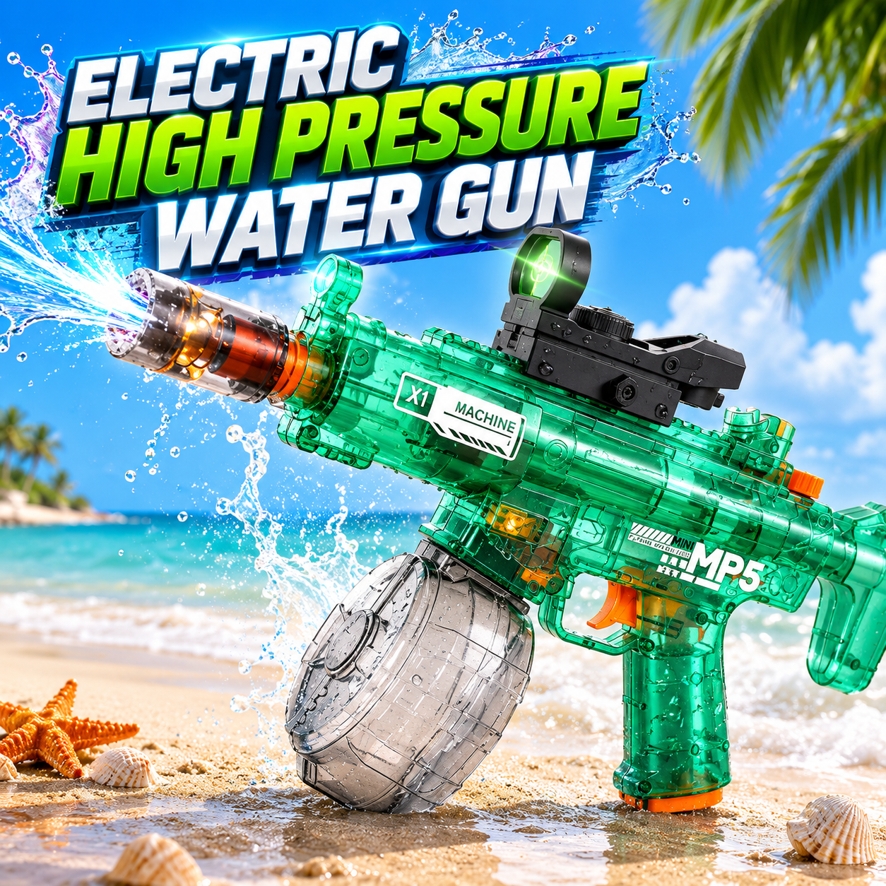 Electric high pressure rechargeable water gun with long range water blasting action