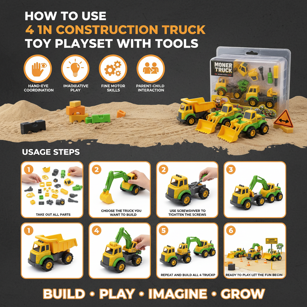 4 In 1 Construction Truck Toy Playset with Tools (90035-MR)