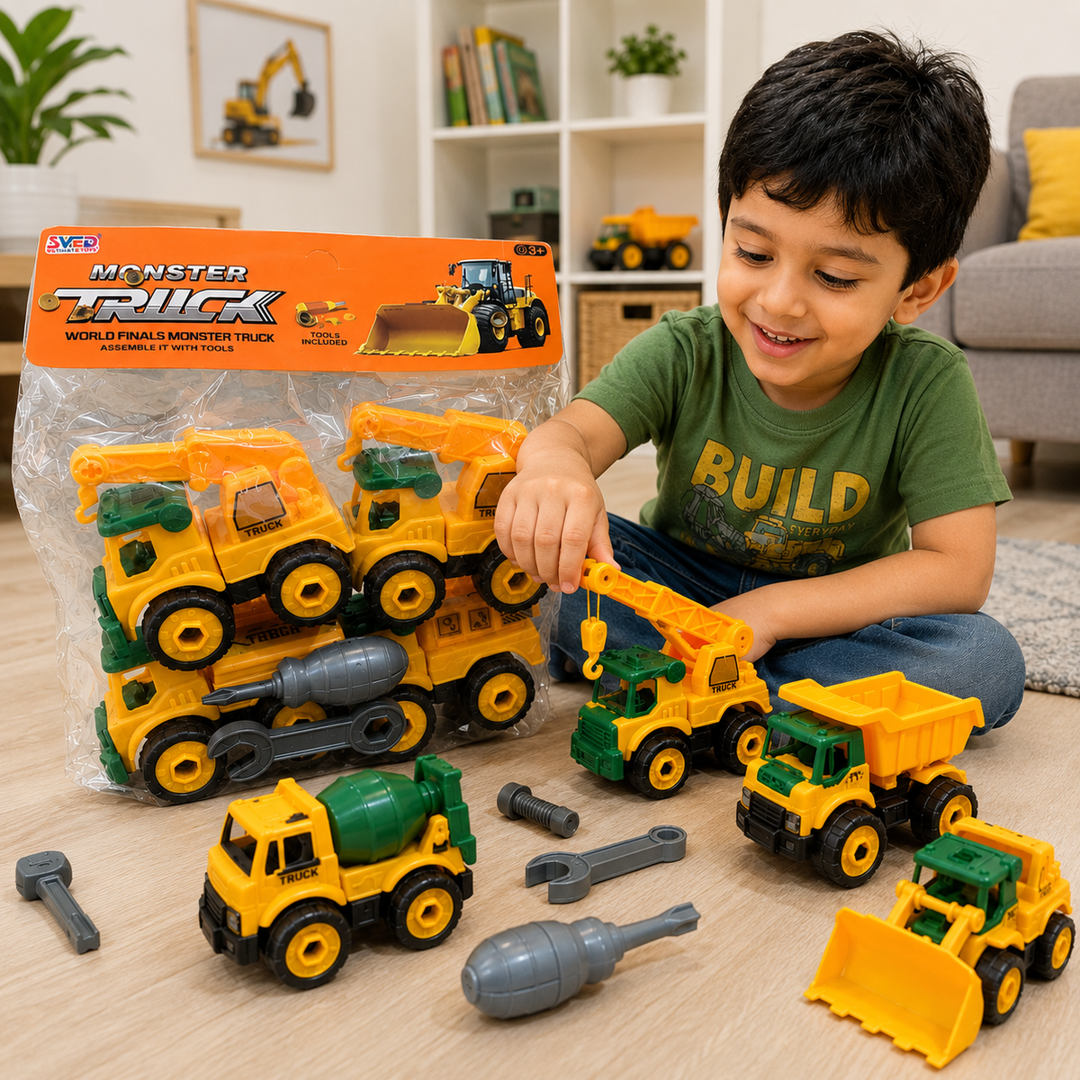 4 In 1 Construction Truck Toy Playset with Tools (90035-MR)