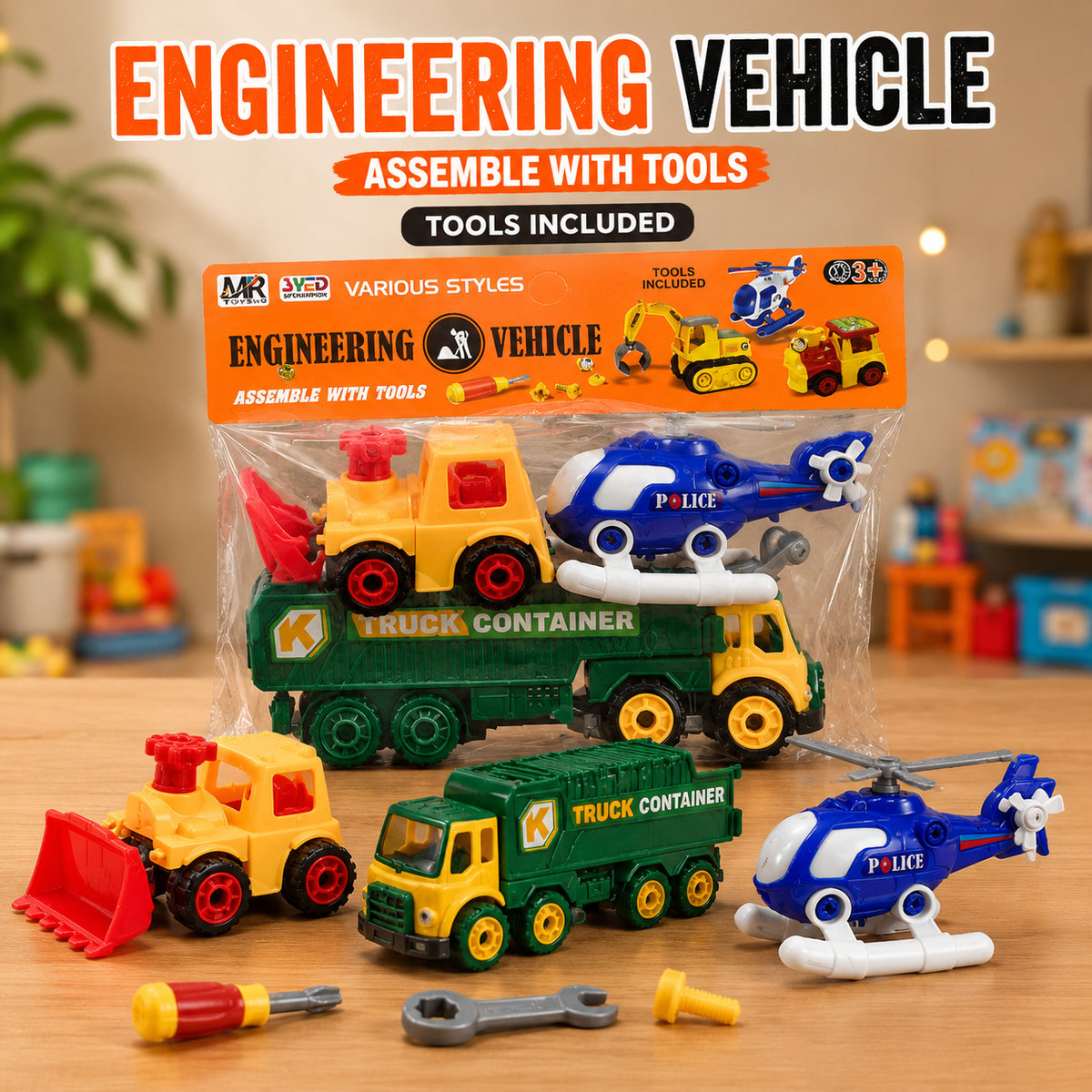 3 In 1 Engineering Vehicle Toy Playset With Tools (88816-MR)