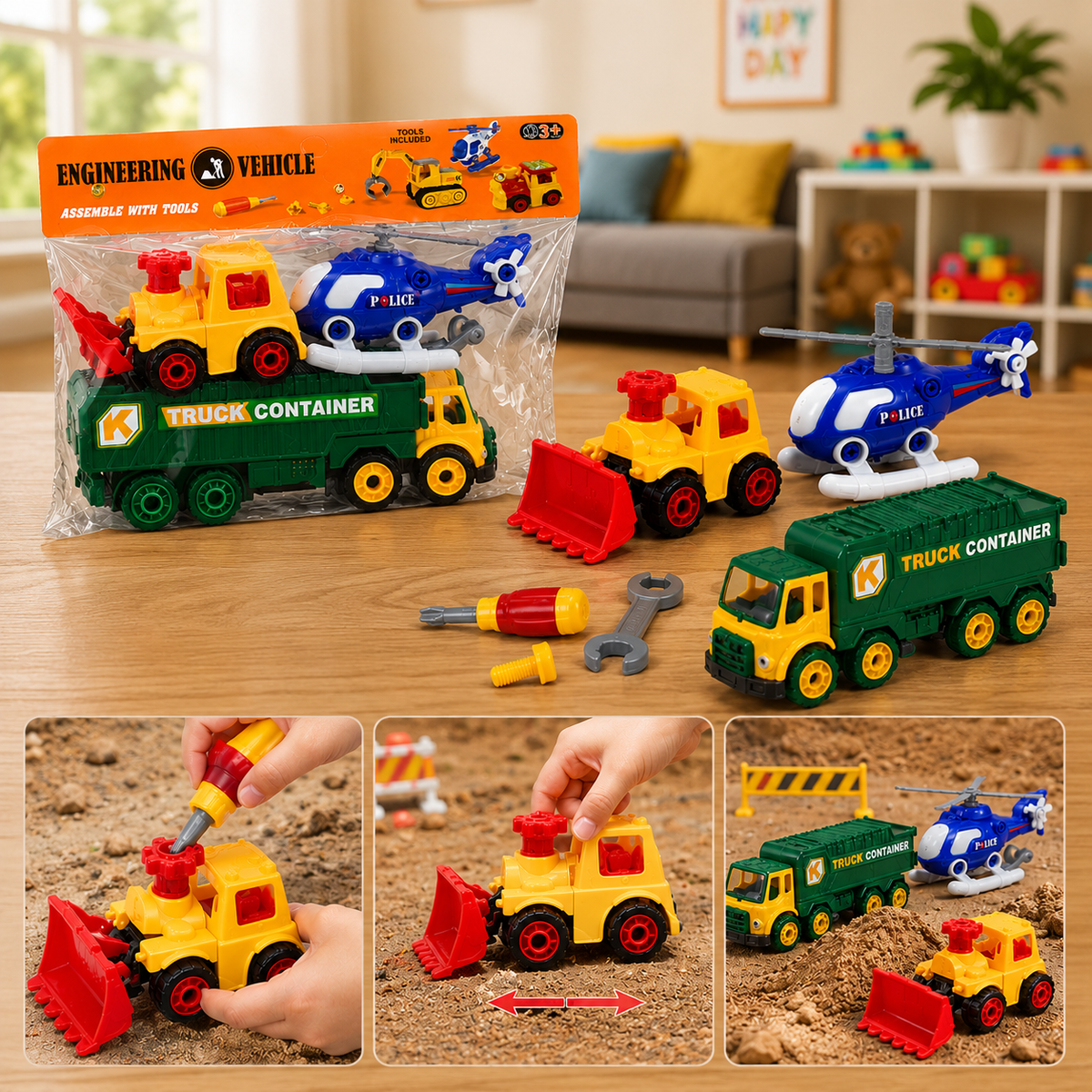 3 In 1 Engineering Vehicle Toy Playset With Tools (88816-MR)