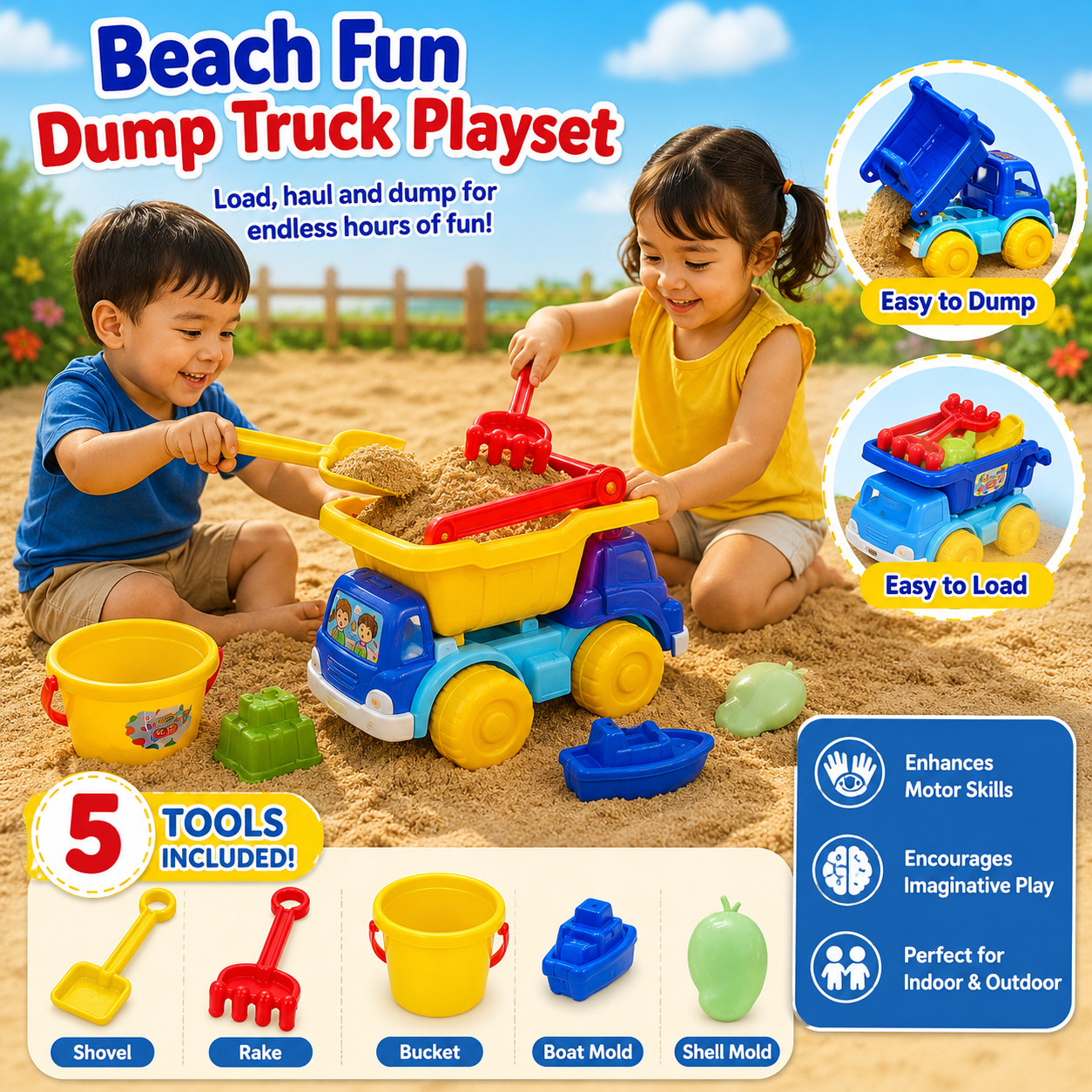 Beach Sand Truck with Tools For Kids (Random Color | 004-YS)