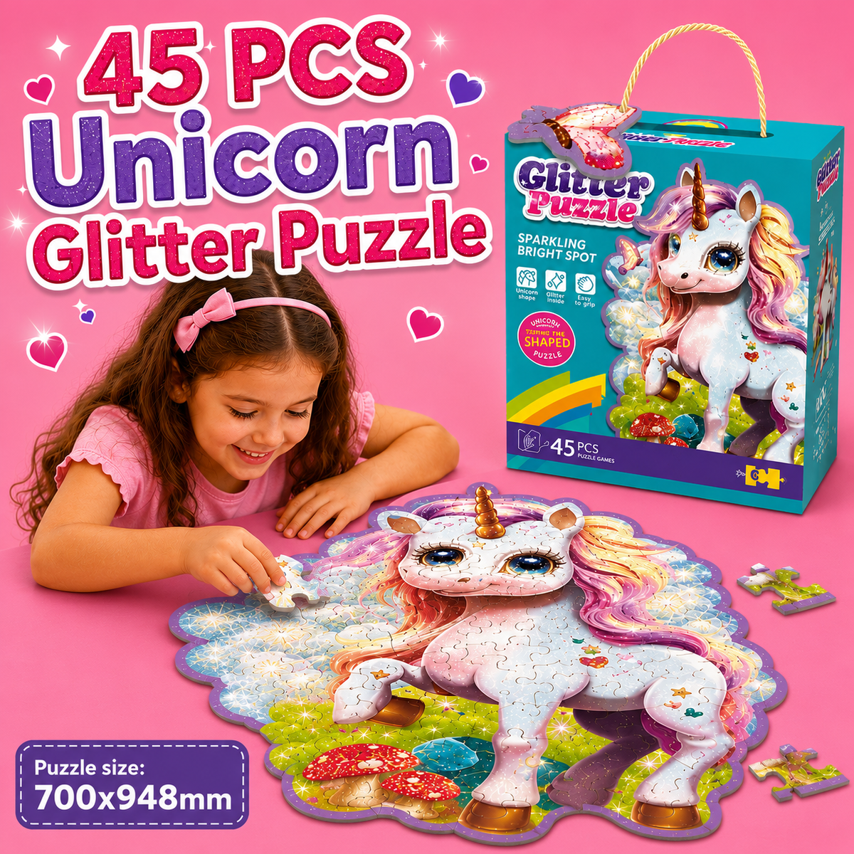 45 Pcs Unicorn Glitter Puzzle For Kids (889)