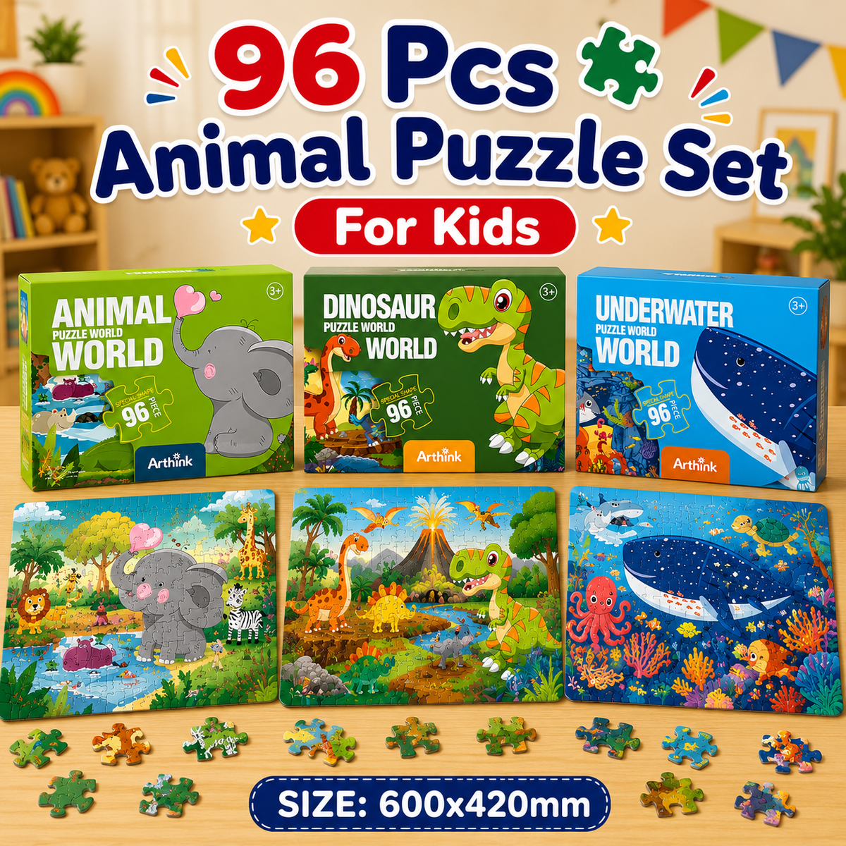 96 Pcs Animal Puzzle Set for Kids (Random | AK2105)
