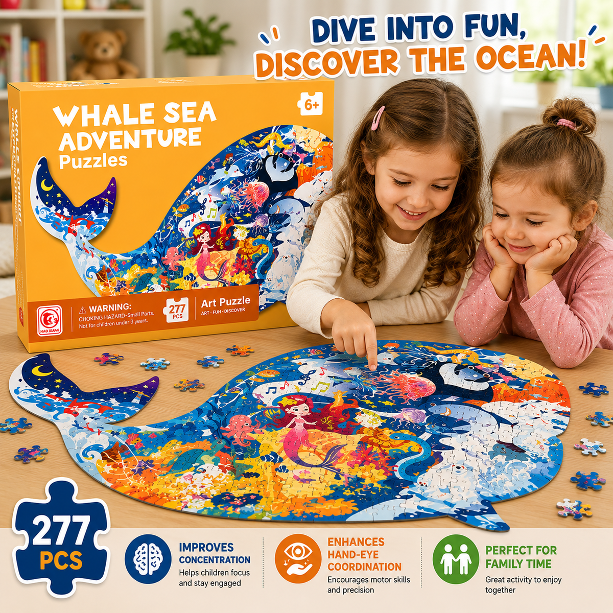 277 Pcs Whale Sea Adventure Shaped Jigsaw Puzzle for Kids (88635)