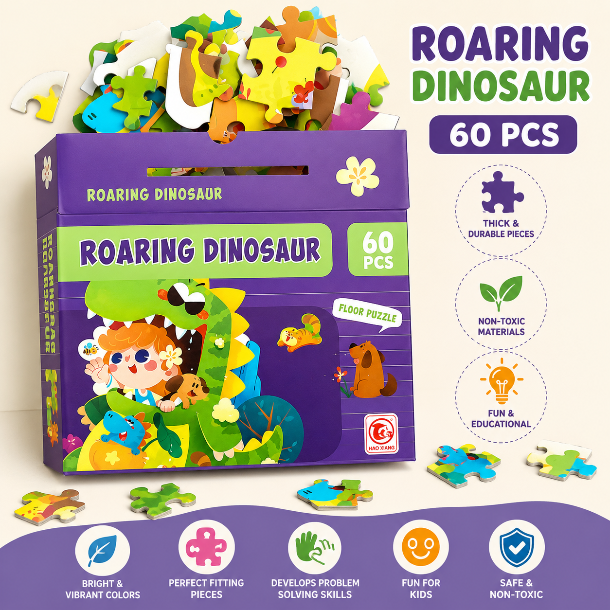60 Pcs Roaring Dinosaur Puzzle for Kids (88732)