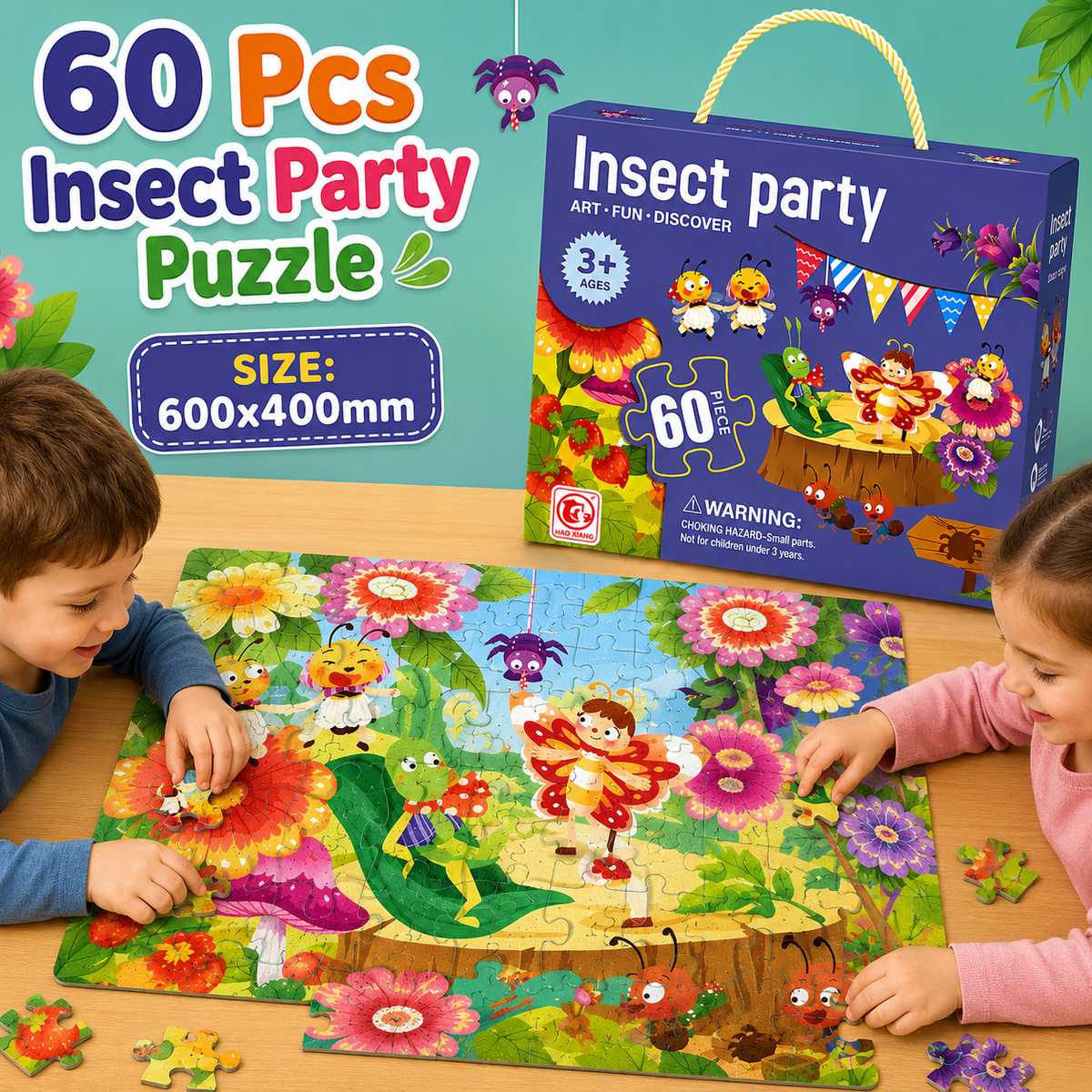 60 Pcs Insect Party Jigsaw Puzzle for Kids (88613)