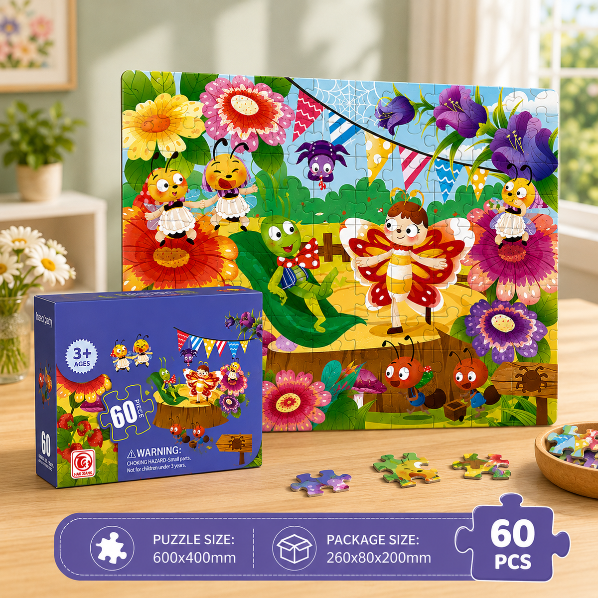 60 Pcs Insect Party Jigsaw Puzzle for Kids (88613)