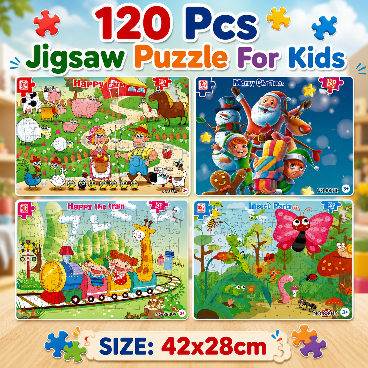 120 Pcs Happy Farm jigsaw puzzle for kids with colorful farm animals educational learning toy