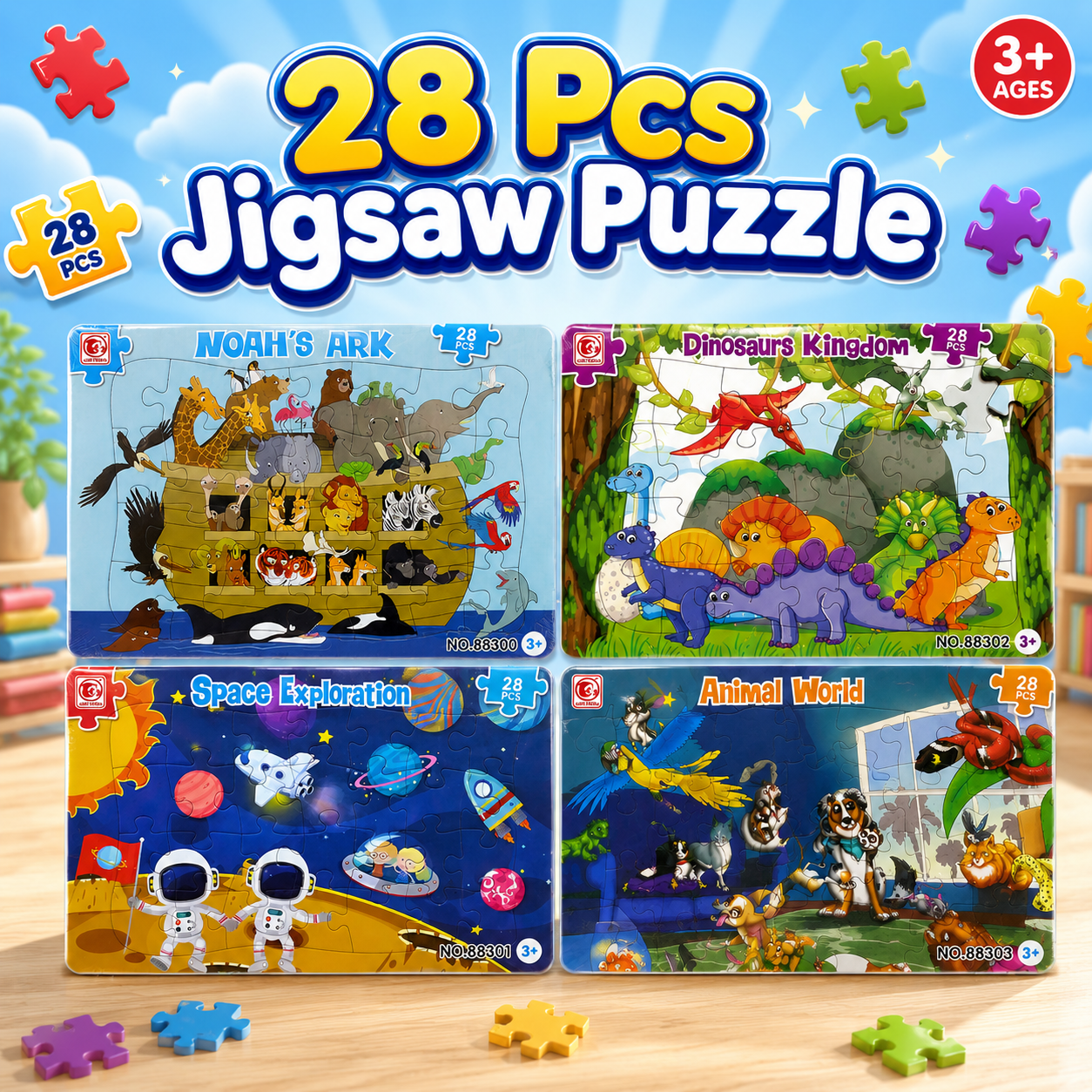 28 pcs Noah's Ark wooden jigsaw puzzle for kids educational learning board