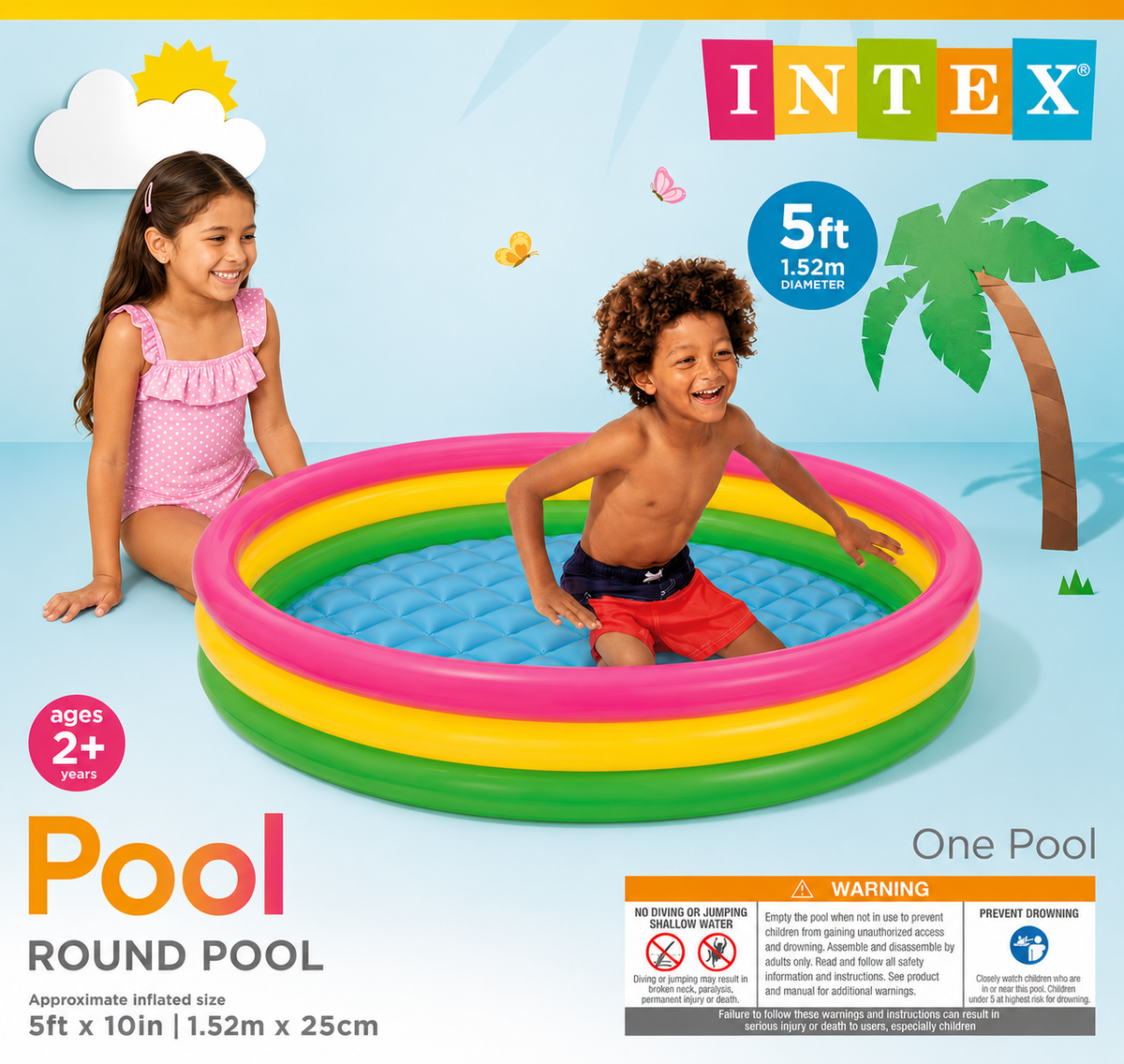 5 FT - Intex Rainbow Swimming Pool For Kids (57422)