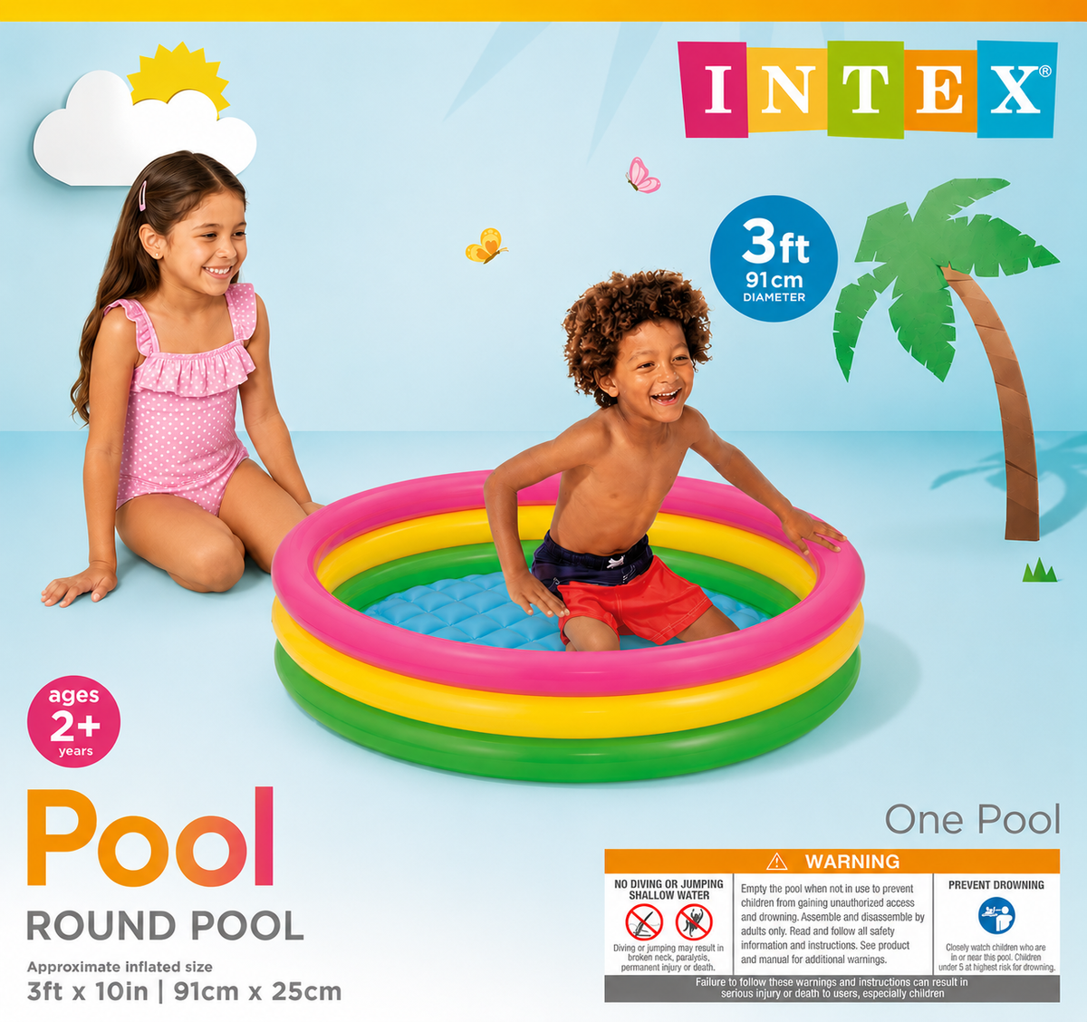 3 FT - Intex Rainbow Swimming Pool For Kids (58924)
