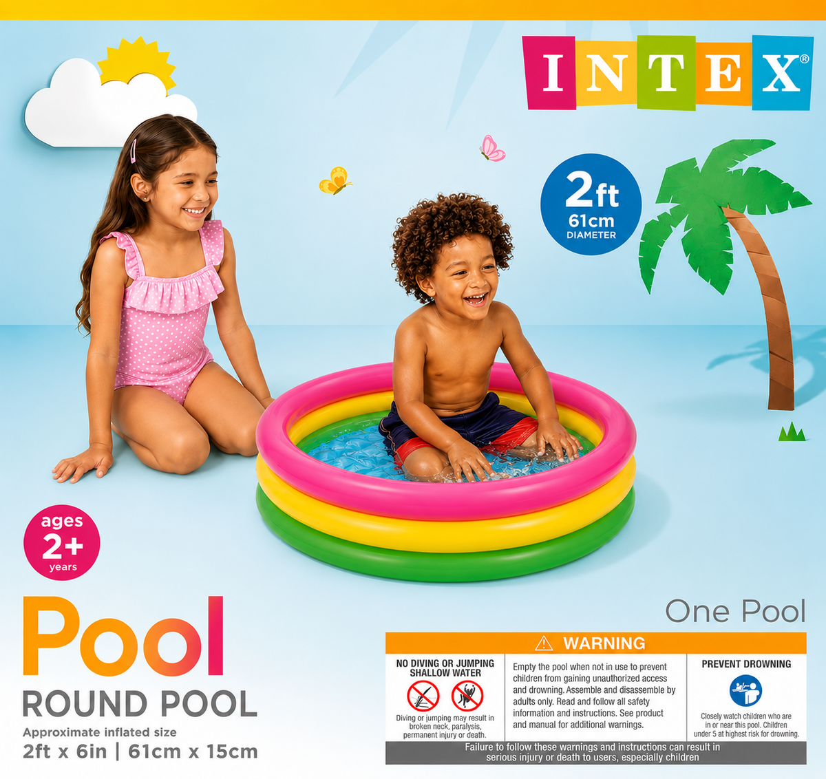2 FT - Intex Rainbow Swimming Pool For Kids (57107)