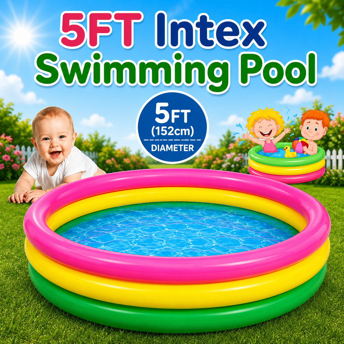 5 FT - Intex Rainbow Swimming Pool For Kids (57422)