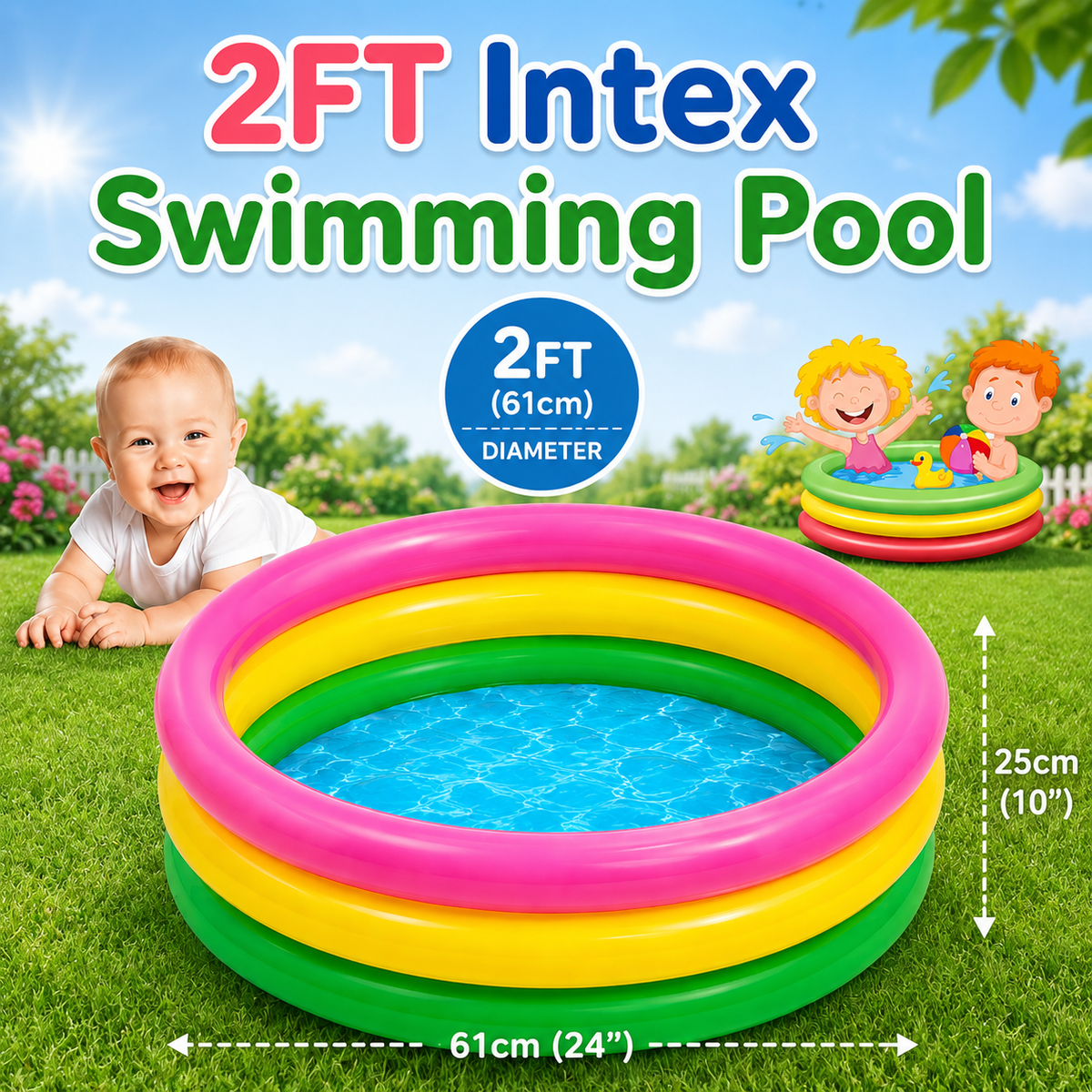 2 FT - Intex Rainbow Swimming Pool For Kids (57107)