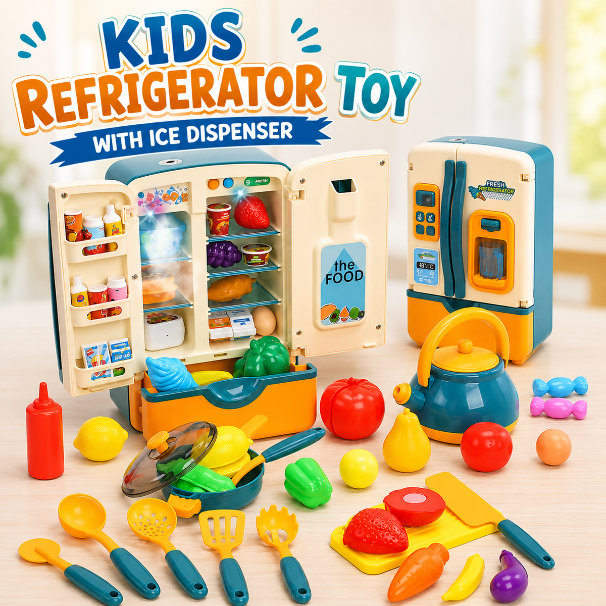Multifunctional Kids Refrigerator Toy with Ice Dispenser (G227A)