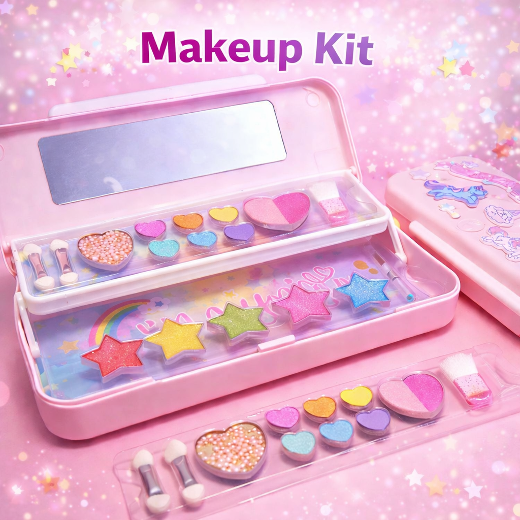 Kids Makeup & Stationery Box – 2-in-1 Pencil Case with Washable Eyeshadow Set (2962F)