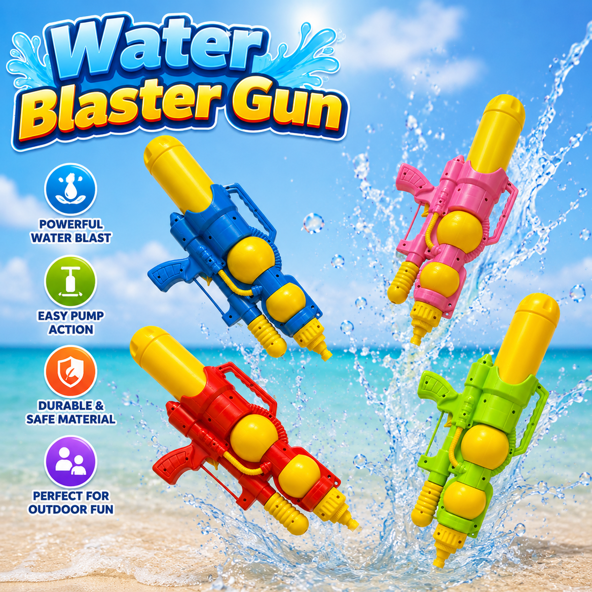 Water Blaster Gun for Kids – High Pressure Summer Water Toy (Random Color) (3009)