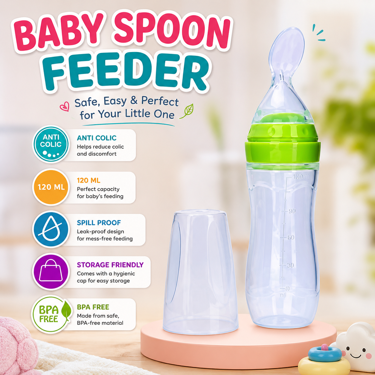 Silicone Baby Spoon Feeder Bottle for Infants & Toddlers (A1644)