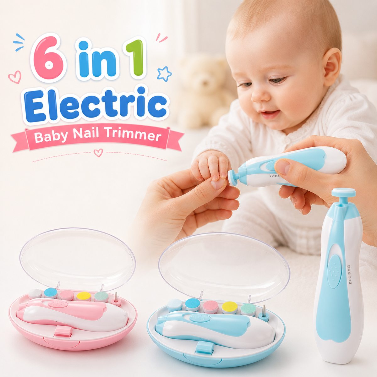 6 in 1 Electric Baby Nail Trimmer Kit (Random Color | A1124)